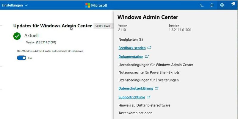 Überprüfen der Version des WAC. (Microsoft / Joos)