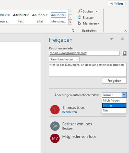 Nach dem Freigeben von Dokumenten können Anwender in Office 2021 in Echtzeit parallel an Dokumenten arbeiten. (Joos)