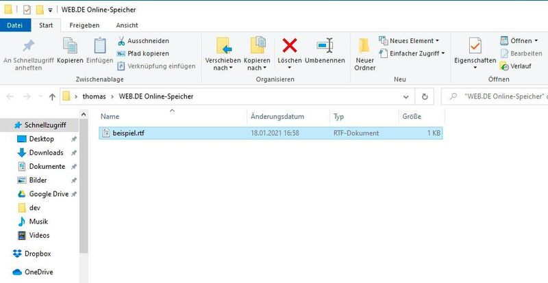 Dateien und Verzeichnisse zwischen Microsoft Windows und Web.de synchronisieren. (Joos/Microsoft (Screenshot))