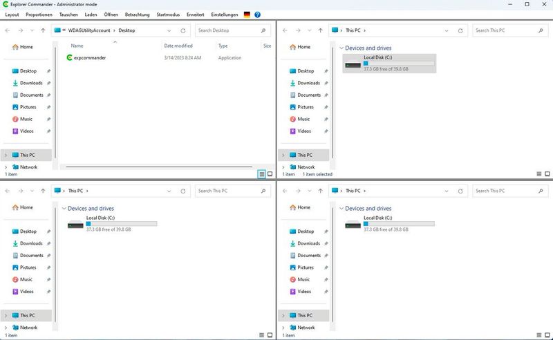 Der Explorer Commander ermöglicht die Ansicht von bis zu vier Feldern. (Bild: Joos - Wintools)
