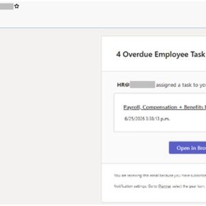 E-Mail über eine MS-Teams-Benachrichtigung, der Anwender solle einer verseuchten Anwendung Berechtigungen erteilen.(Bild:  Check Point Software)