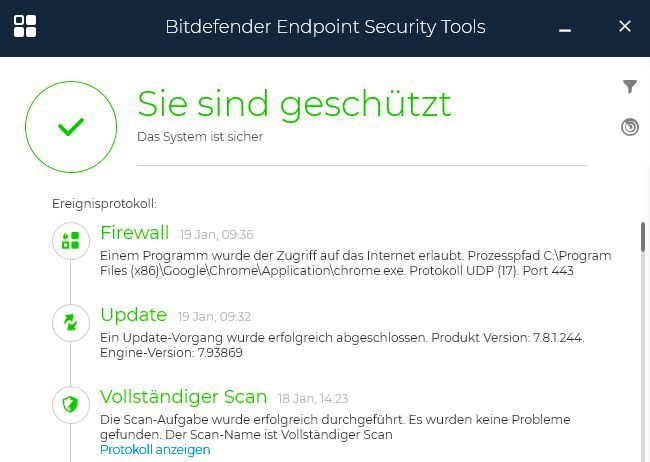 Ein geschützter Endpoint. (Bild: Bitdefender - IT-Testlab Dr. Güttich)