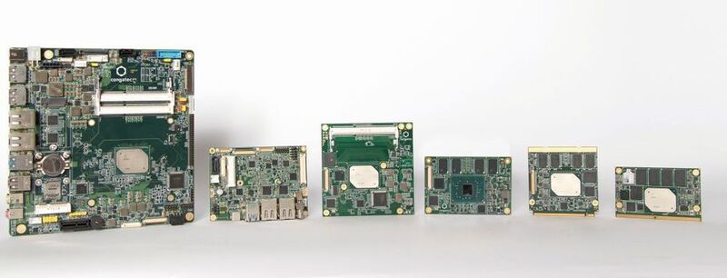 Intels Apollo Lake auf sechs Formfaktoren (v.l.): Thin Mini-ITX conga-IA5, Pico-ITX conga-PA5,  COM Express Compact conga-TCA5, COM Express Mini conga-MA5, Qseven conga-QA5 und  SMARC 2.0 conga-SA5 (congatec)