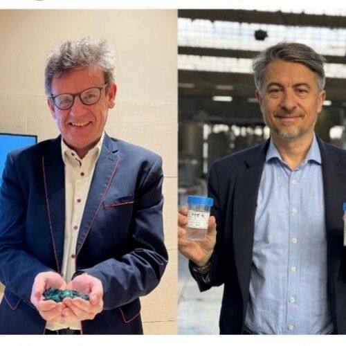 Von links: Uwe Echteler, COO der Landbell Group und Emmanuel Ladent, CEO von Carbios(Bild:  Carbios)