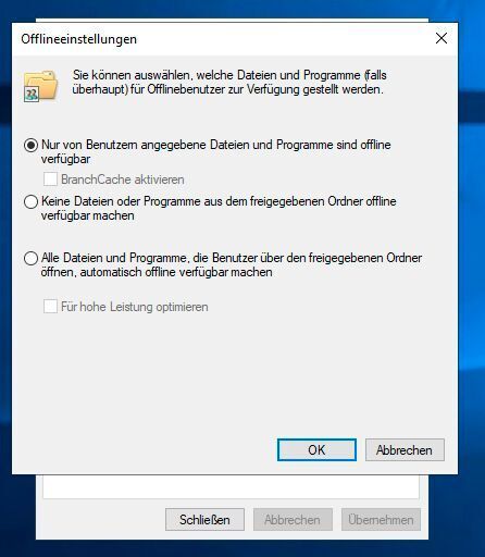 Anpassen der Offline-Dateien in Windows 10. (Joos/Microsoft (Screenshot))