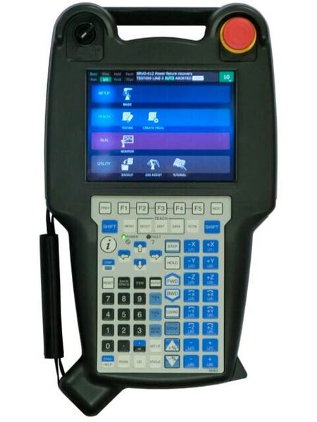 Fanuc iPendant highlighting the raised physical keys and triggers (Source: Ency)