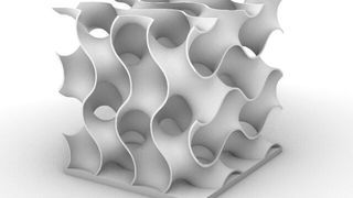 Das, erklären die Experten vom Fraunhofer IPK ist ein sogenannter Gyroid. Er versinnbildlicht die Möglichkeiten, wie auch komplexeste Bauteile per additiver Fertigung werkzeuglos hergestellt werden können. Das sorgt etwa für effizientere Wärmetauscher. (Bild: Fraunhofer IPK)