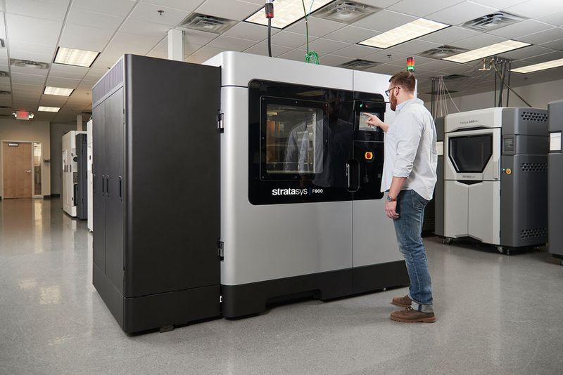 The F900 3D rrinter is said to have the highest repeatability and the largest build size of any FDM system suited to handle complex production manufacturing needs.  (Stratasys)