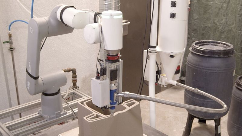 Der kollaborative Roboter Gofa von ABB ermöglichte eine präzise additive Fertigung und sensible Nachbearbeitung der zerbrechlichen Tonelemente. (Bild:  Technische Universität München)