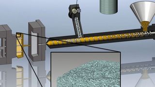 Bild 1: Mit dem Long-Fiber Direct Injection Molding (LF-D-IM) können Langfasern aus Carbon oder Glas ohne Beschädigungen direkt in thermoplastische Matrizes eingearbeitet werden. (Bild: SKZ)