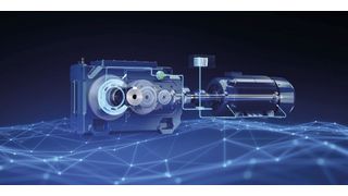 Abbildung eines kompletten Antriebsstrangs mit dem neuen Flender One-Getriebe und der AIQ-Sensortechnologie.  (Bild: Flender GmbH)