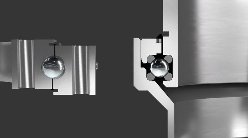 Drahtwälzlager (re.) im Vergleich zu konventionellen Wälzlagern (li). (Bild: Franke)