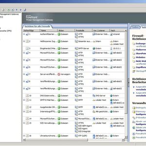 Die Verwaltung der Firewall-Regeln findet in einer grafischen Oberfläche statt. Standardregeln lassen sich über Assistenten erstellen sowie sehr ausführlich erweitern und zentral verwalten. Eine Regelbasis lässt sich zwischen verschiedenen Servern synchronisieren.