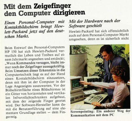 Erster Touchscreen: der HP 150 lässt sich mit dem Zeigefinger dirigieren. (Bild: VBM)