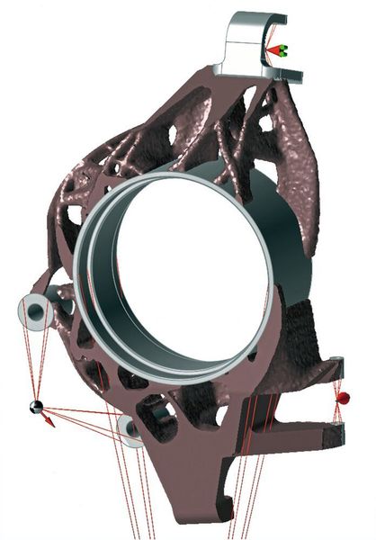 Topologieoptimierung unter Berücksichtigung der auftretenden Lasten.  (Altair)