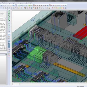 Auf der Grundlage des 3D-Schaltschrank-Prototypen und den Verbindungsinformationen aus dem Schaltplan ermittelt Eplan Pro Panel die optimalen Verlegewege sowie die notwendigen Längen für die Drähte und Kabel.