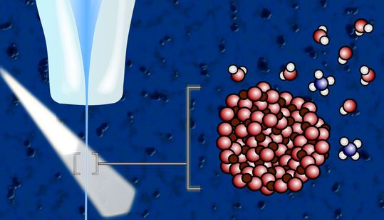 Bei der Liquid-Jet-Methode schießt Flüssigkeit mit suspendierten Metalloxid-Nanopartikeln durch Röntgenlicht. So lassen sich chemische Reaktionen an den Grenzflächen zwischen festen Metalloxidpartikeln und flüssigem Elektrolyt untersuchen.(Bild:  R. Seidel / HZB)