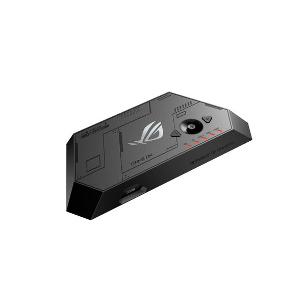 Das ROG Control Dock bietet zwei HDMI-Eingänge und einen DisplayPort zwischen denen auf Knopfdruck umgeschaltet wird. Zudem erweitert er den virtuellen Screen um  GamePlus-Funktionen, die Gamer im Spiel durch Overlays unterstützen.   (Bild: Asus)