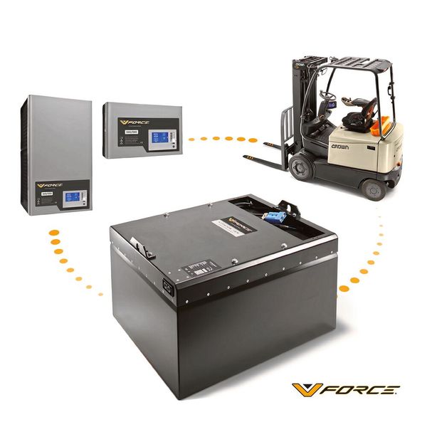 Crown-V-Force Batterie und Ladestation. (Bild: Crown)