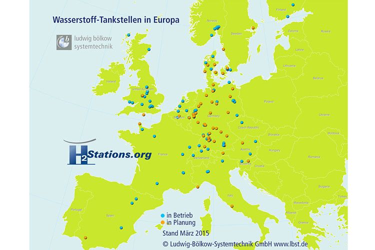 Europaweit sind 82 Wasserstofftankstellen in Betrieb und weitere 53 sollen entstehen. (Foto: LBST)