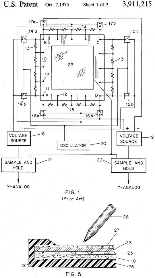 Bild 1: Ein Bild der Original-Patentzeichnung von US-Patent 3.911.215. (Bild:  USPTO / Google Patents)