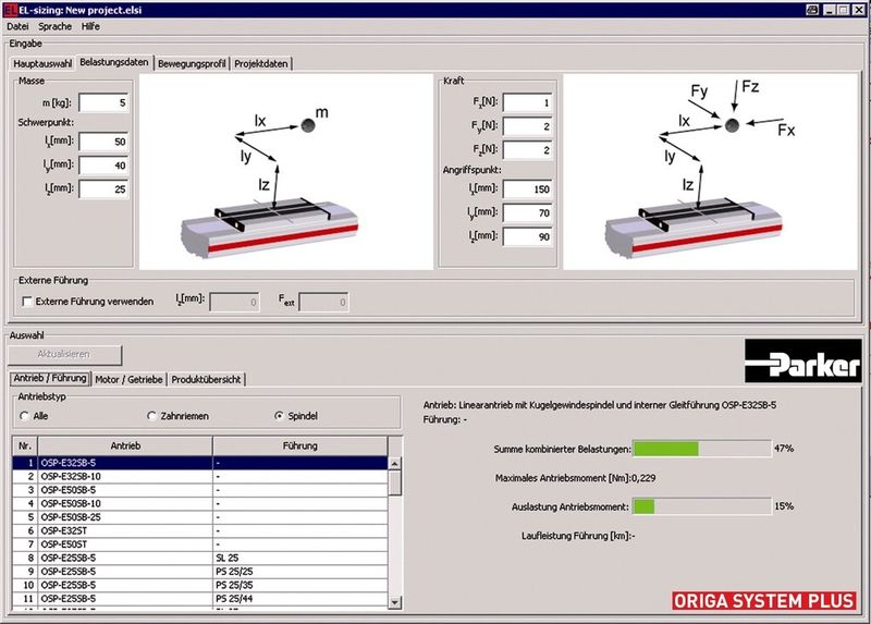 Leistungsgerechte Auslegungs-Software für elektromechanische Linearantriebe (Bild: Parker Hannifin)