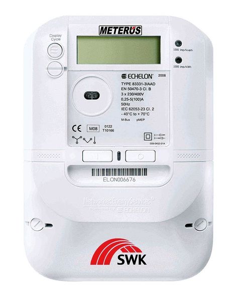 Beispiel für einen digitalen Stromzähler. Der Einbau dieser „intelligenten“ Zähler ist seit 1. Januar 2010 bei Neubauten und nach umfangreichen Renovierungsarbeiten gesetzliche Pflicht. Bild: SWK Stadtwerke Krefeld (Archiv: Vogel Business Media)
