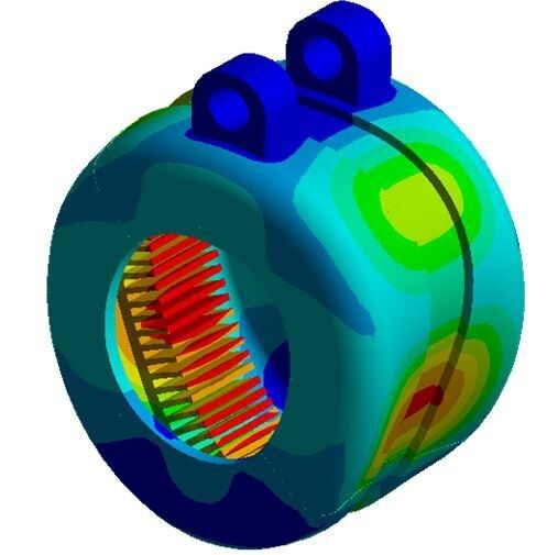 Der Einfluss der Einbausituation elektrischer Antriebe auf die magnetisch erregte Vibration kann mit der Simulation analysiert werden. (Bild: Cadfem)
