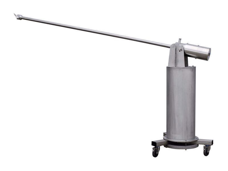 Behälterreinigungsgerät Tanko-JX 70: Der LZB-Druckluftmotor sitzt unter der zylindrischen Kapselung. Durch das Mantelrohr gelangt das Spühlmedium unter hohem Druck von 6 bar (bis zu 60 bar sind möglich) zur Austragsdüse, aus der es als „Jet“ auf die zu reinigende Fläche schießt. Bild: AWH (Archiv: Vogel Business Media)