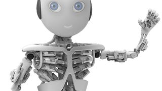 Mit Hilfe eines Minibeamers  soll auf den Kopf von Roboy ein freundliche Gesicht projiziert werden, wobei er über ganz verschiedene Mimiken verfügt. (Bild: awtech  2012 www.roboy.org)