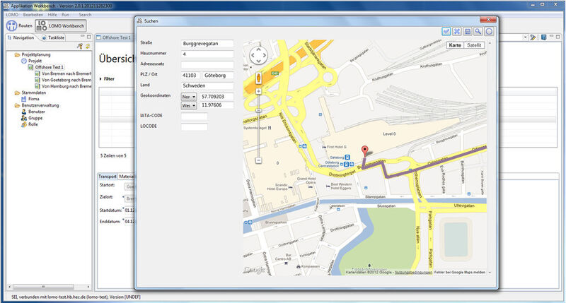 Screenshot der Anwendung LOMO - Kartendarstellung eines Transportes. (Bild: HEC)