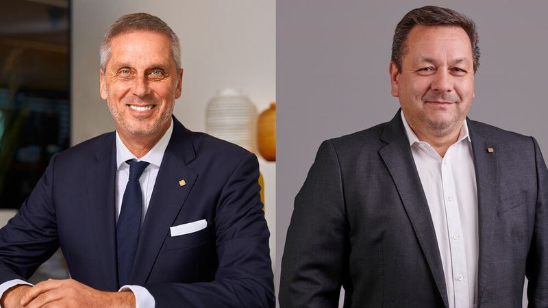 Christopher Rheidt (l.) rückt an die Spitze von Kyocera Document Solutions Europe Management. Seine Position als Geschäftsführer von TA Triumph-Adler übernimmt zusätzlich Dietmar Nick, CEO von Kyocera Document Solutions Deutschland.(Bild:  Kyocera Document Solutions, Marcus Wichmann)