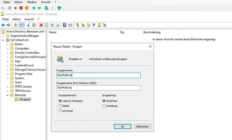 Gruppen erstellen für das Setzen von Berechtigungen für Freigaben. (Bild: Joos – Microsoft)
