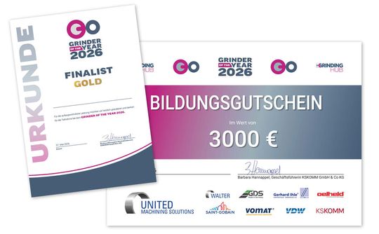 Der Gewinner des Nachwuchswettbewerbs «Grinder of the Year» erhält einen Bildungsgutschein über 3000 Euro.(Bild:  KSKOMM GmbH & Co. KG)