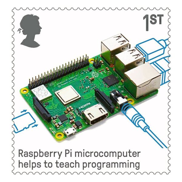 50 Jahre British Engineering: Auch die Mini-PC-Platine Raspberry Pi wird gewürdigt. (Royal Mail)
