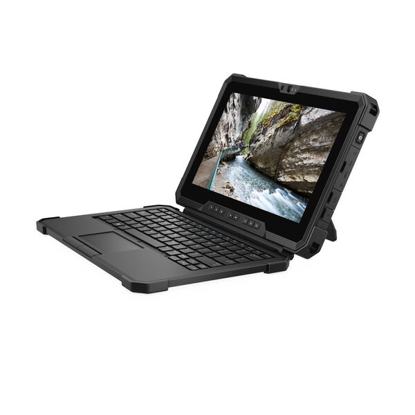 Passend zum Latitude 7220 Rugged Extreme Tablet gibt es Tastaturen und Docks für Fahrzeuge oder Schreibtische. (Dell Inc.)