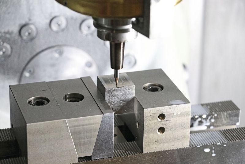 Beim 5-Achs-Hartfräsen kommt meist viel Kühlschmierstoff zum Einsatz. Zur besseren Ansicht fürs Foto schalteten die Maschinenbediener den KSS kurzzeitig ab.(Bild:  Kern Microtechnik GmbH)