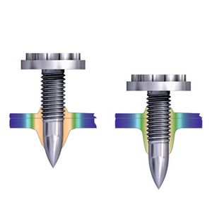 Ablaufphasen beim lochlosen Fügen von Stahl und Aluminium mit der FDS-Schraube von Ejot. (Bild: Ejot)