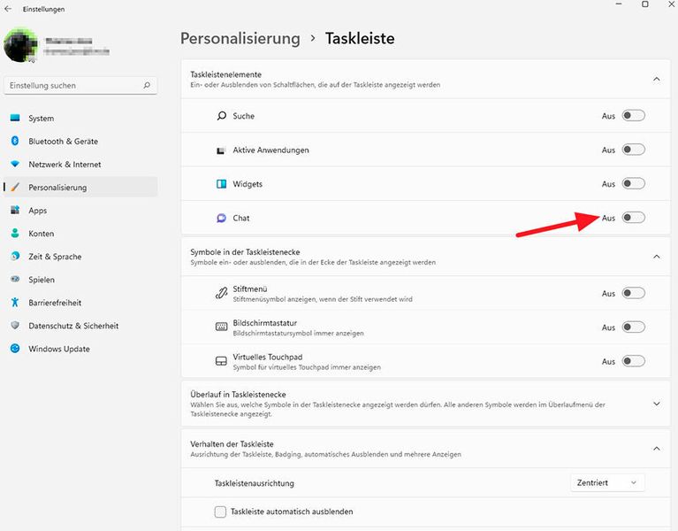 Deaktivieren des Teams-Chats in Windows 11. (Joos)