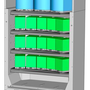 Die Module des HS flex von Hermle sind in Regalbauweise aufgebaut und sollen so für eine höchstmögliche Individualität in der Paletten-/Werkstückauslegung sorgen. Es könnten bis zu vier Regalböden mit insgesamt bis zu 20 Palettenspeicherplätzen pro Modul geordert werden. 