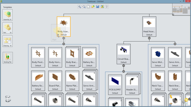Das Treehouse ermöglicht Top-Down-Konstruktion durch das visuelle Erstellen von Baugruppen und die Möglichkeit, Produktstrukturen zu Beginn von Konstruktionsprojekten zu verwalten. (Bild: Solidworks)