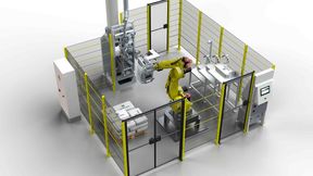 Amicus Smart Cell: Palettier- und Depalettierroboter führt automatisch leere Säcke einem Sackaufsetzer zu und palettiert fertige Produkte. (Bild: Haver & Boecker)