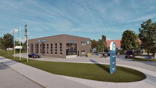 Der Spatenstich für den Prüfstellen-Prototyp des TÜV Süd ist erfolgt. So soll das neue Servicecenter in Münsingen aussehen. (Bild: TÜV Süd)