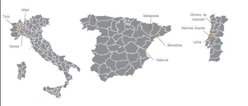 Fig. 1 : Political map of Italy, Spain and Portugal. Italy is one of the most populated countries of the European Union, while Portugal, with 11 million citizens, is the westernmost country of continental Europe. (WBA)
