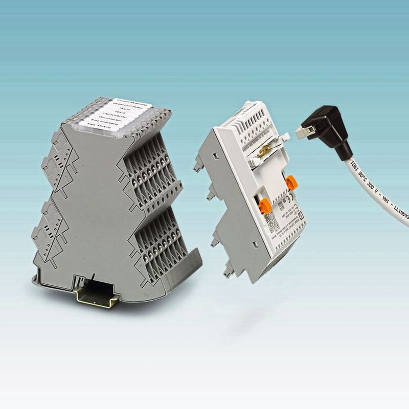 Systemkabeladapter für analoge Signalwandler Mini MCR V8 FLK: Acht Trennverstärker und Messumformer der Baureihe Mini Analog Pro lassen sich über Systemadapter und -verkabelung mit geringem Aufwand sowie fehlerfrei an eine Steuerung anbinden. 