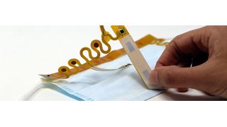 A new sensor developed at MIT could make it much easier to ensure a good face mask fit. The sensor, which measures physical contact between the mask and the wearer’s face, can be applied to any kind of mask. (Source: Courtesy of the researchers)