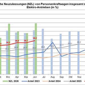 Die Neuzulassungen von Pkw im Jahr 2026 in Deutschland vom Kraftfahr-Bundesabmt.(Bild:  KBA)