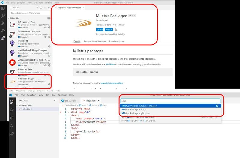Integration der Miletus Extension in Visual Studio Code.