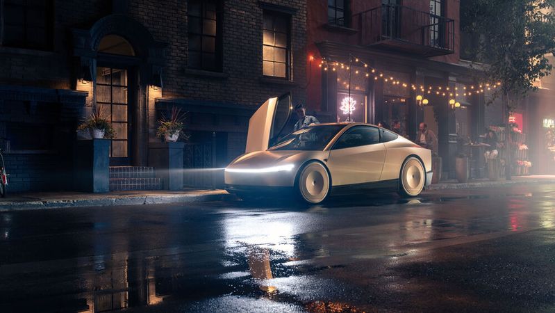 Das Cybercab kommt ohne Lenkrad und Pedale aus.  (Bild:  Tesla)