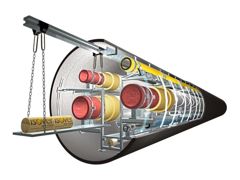 Die beengten Verhältnisse auf der Baustelle im Tunnel potenzieren die üblichen Herausforderungen der Dämmtechnik am Rohr: Unkomplizierte Montage, geringes Gewicht und effziente Dämmung sind hier ganz besonders gefragt. (Isover)